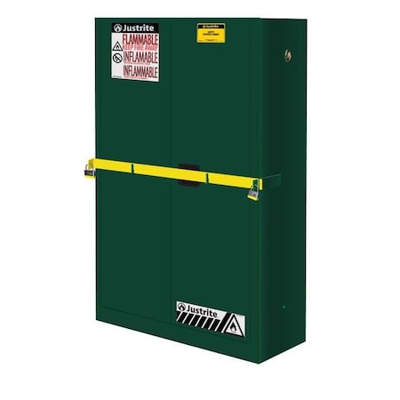 Justrite 45 gal, 2 Shelves, 18-Gauge Steel, 43 in W x 65 in H x 18 in D, Green 29884P
